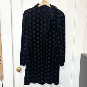 Calvin Klein Women’s Black Dotted Velvet Bow-Neck Mini Shift Dress, Size 12